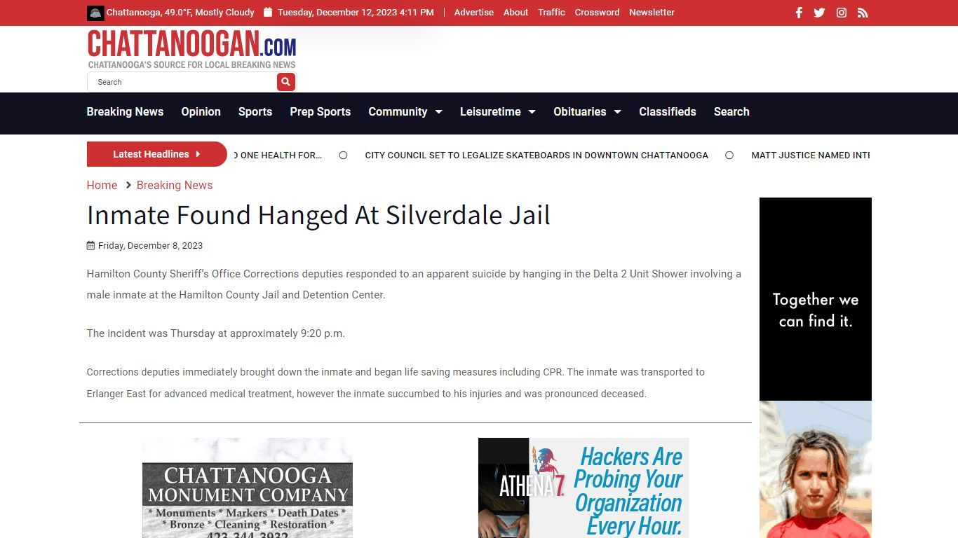 Inmate Found Hanged At Silverdale Jail - Chattanoogan.com